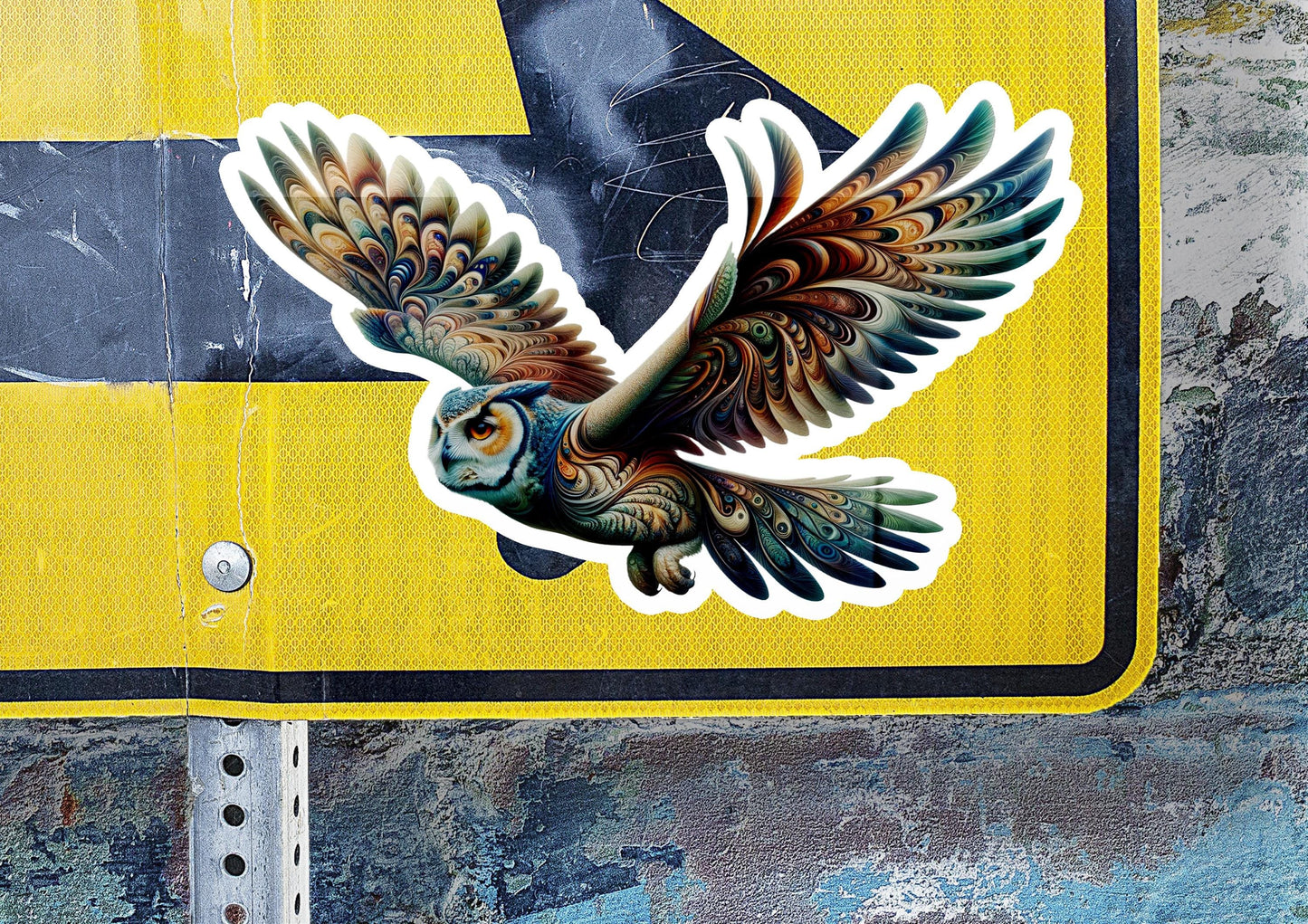 a close up of a street sign with a bird on it
