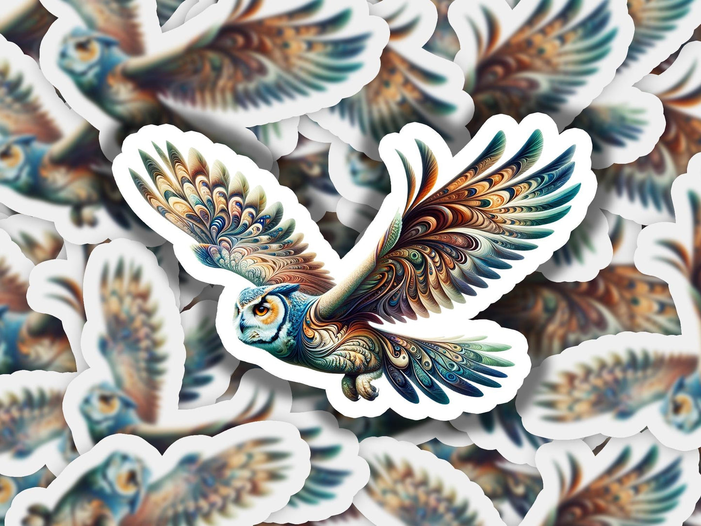 a sticker of a bird flying through the air