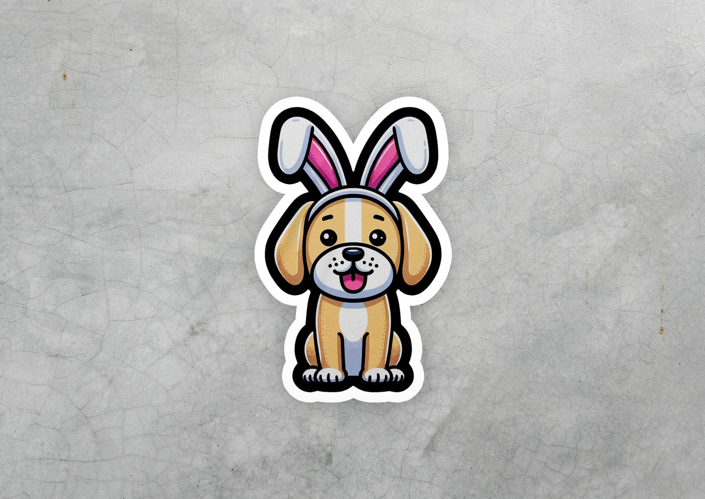 a sticker of a dog with bunny ears