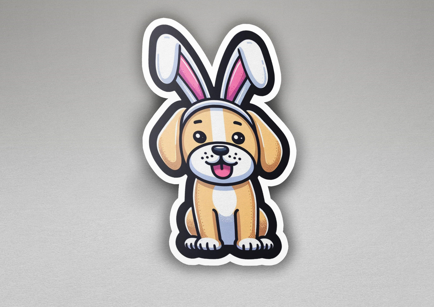 a sticker of a dog with bunny ears