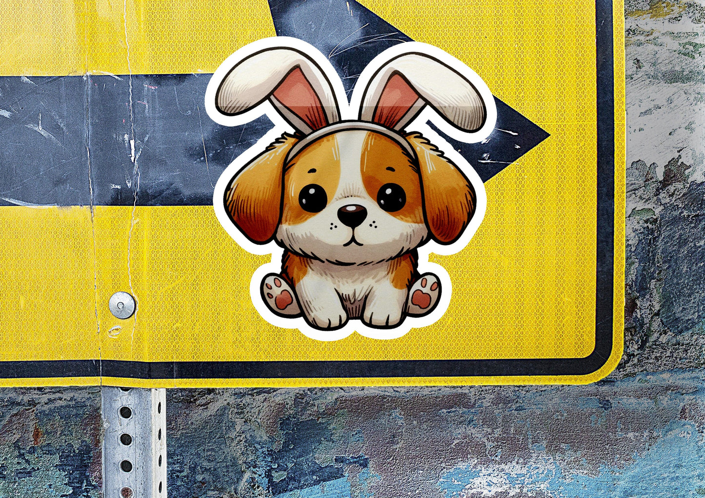 a close up of a street sign with a dog on it