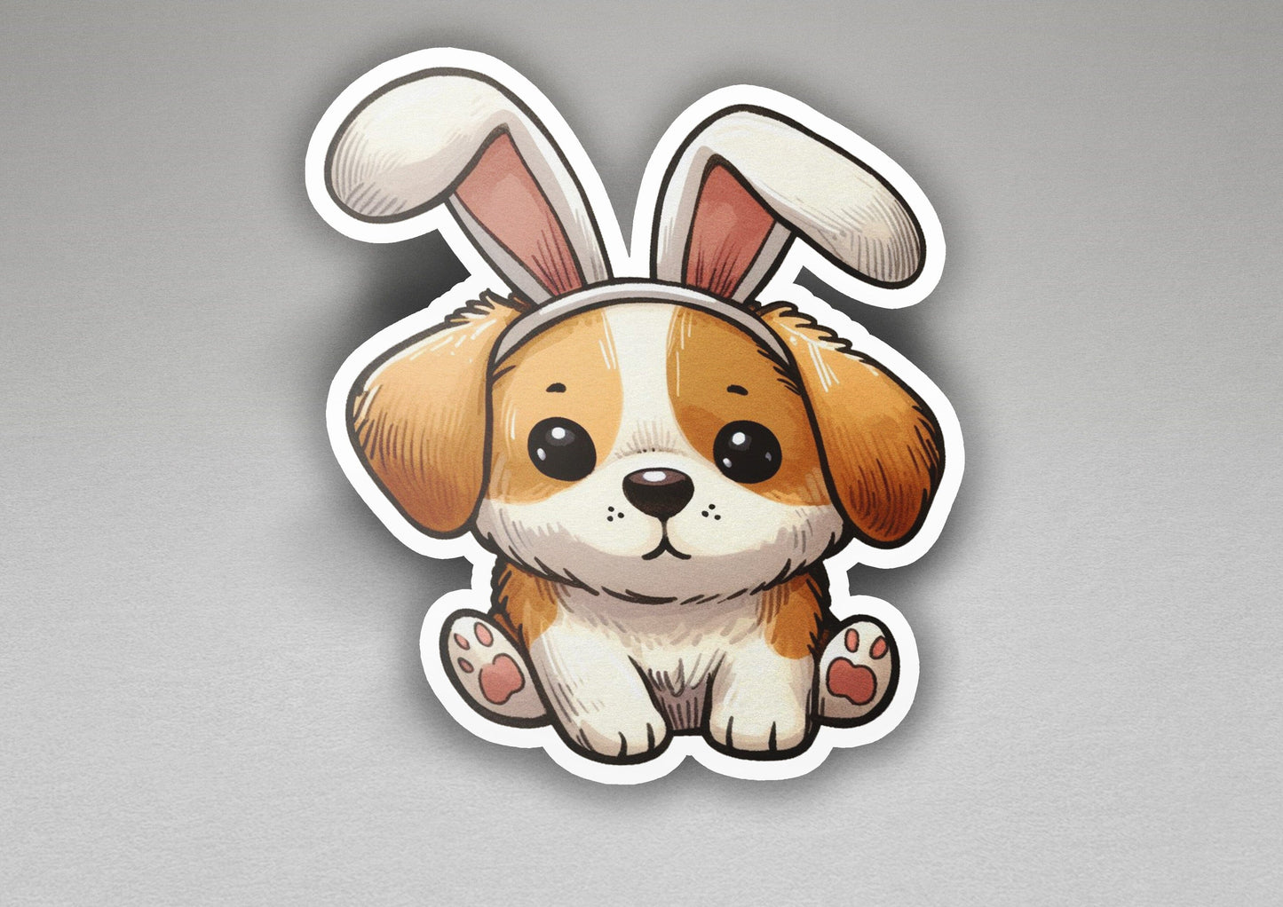 a sticker of a dog with bunny ears