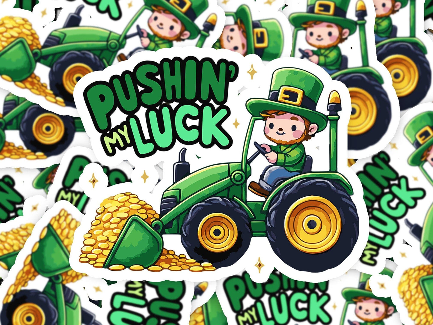 Pushin My Luck St. Patricks Day Vinyl Sticker | Dishwasher Safe & Durable | Custom Sizes | Fast Shipping | Made in USA Fiesta Doodle waterproof vinyl sticker. dishwasher safe outdoor sticker.