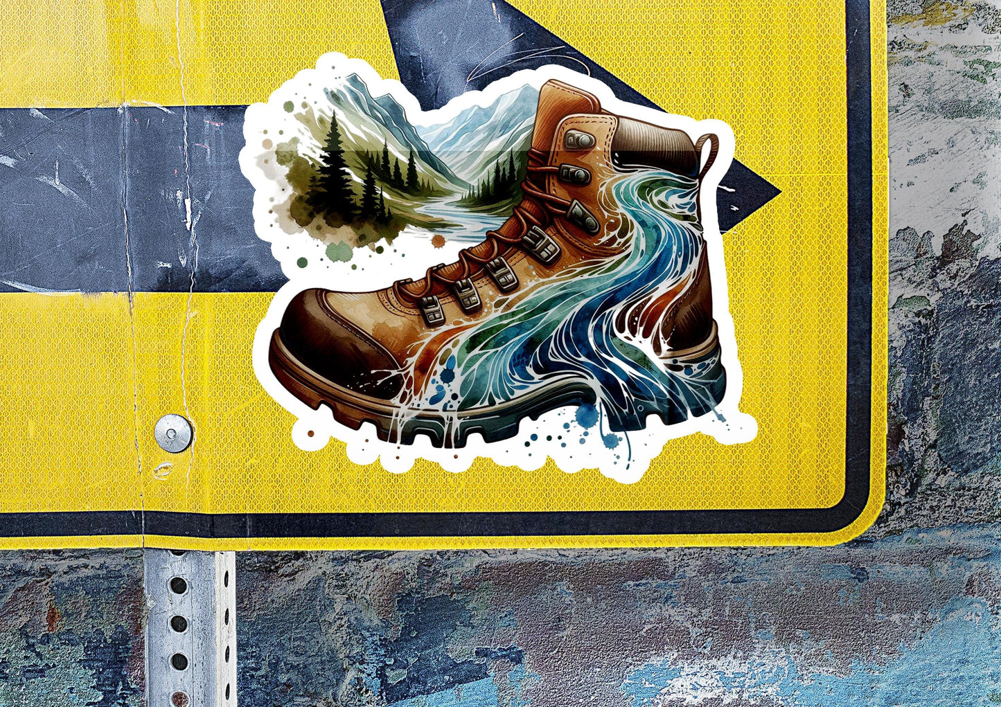 a sticker of a pair of shoes on a street sign