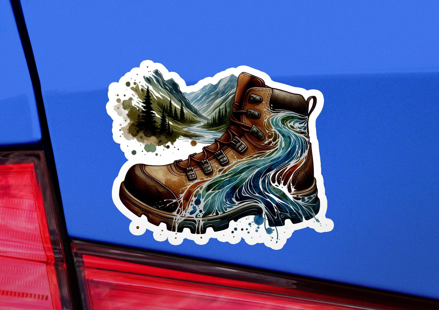 a sticker of a pair of shoes on the back of a car