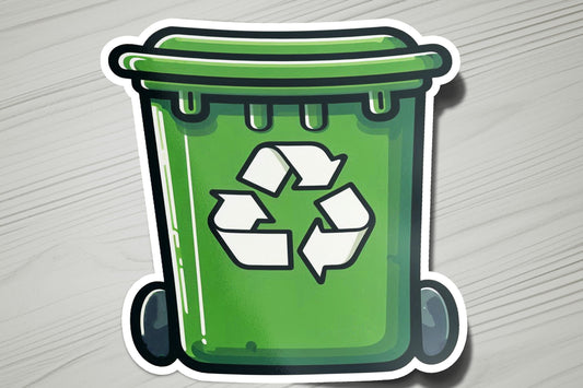 a sticker of a green recyclable trash can