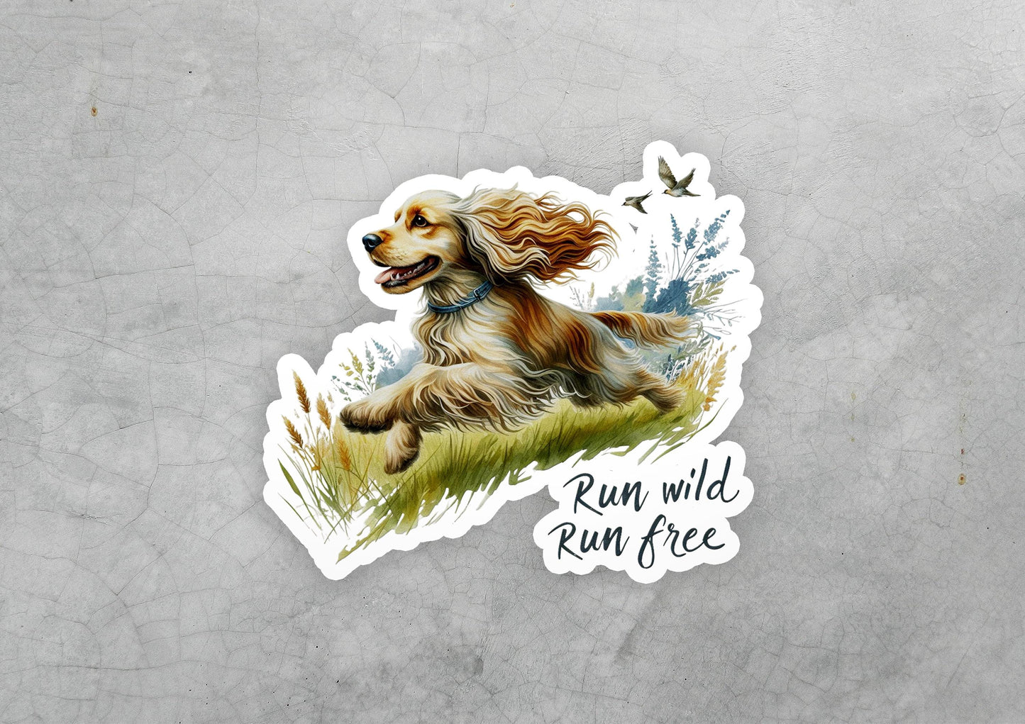 a sticker of a dog running in the grass