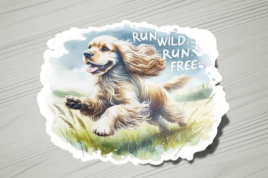 a sticker with a picture of a dog running
