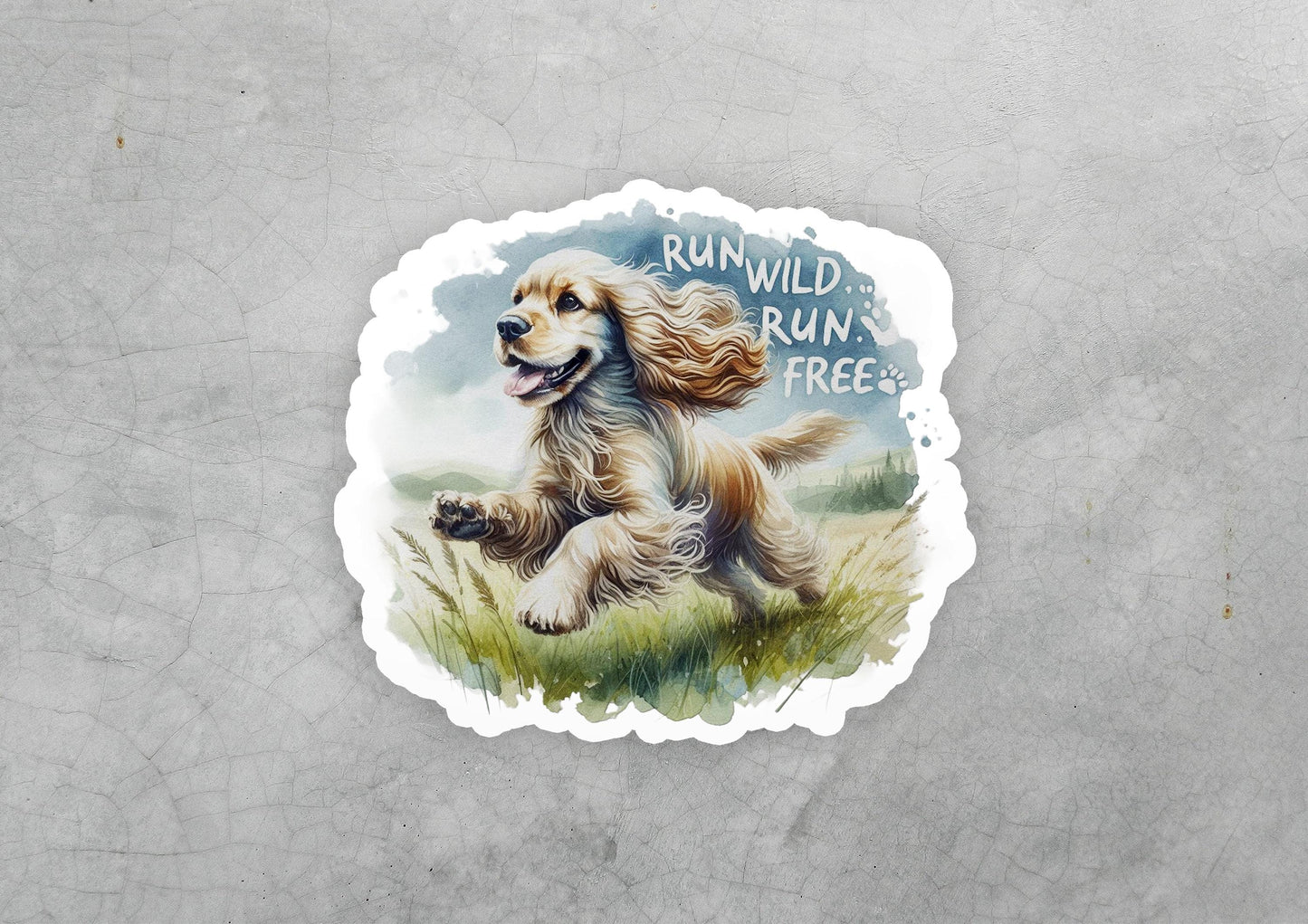 a sticker with a picture of a dog running