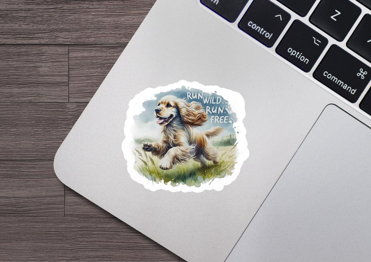 a sticker of a dog running on a laptop