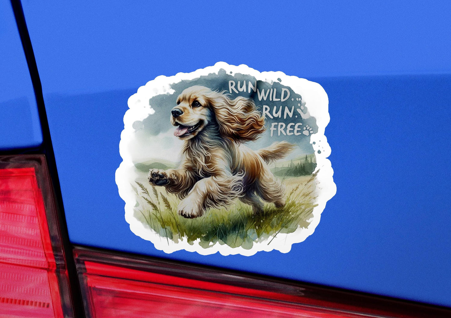 a sticker of a dog running in the grass