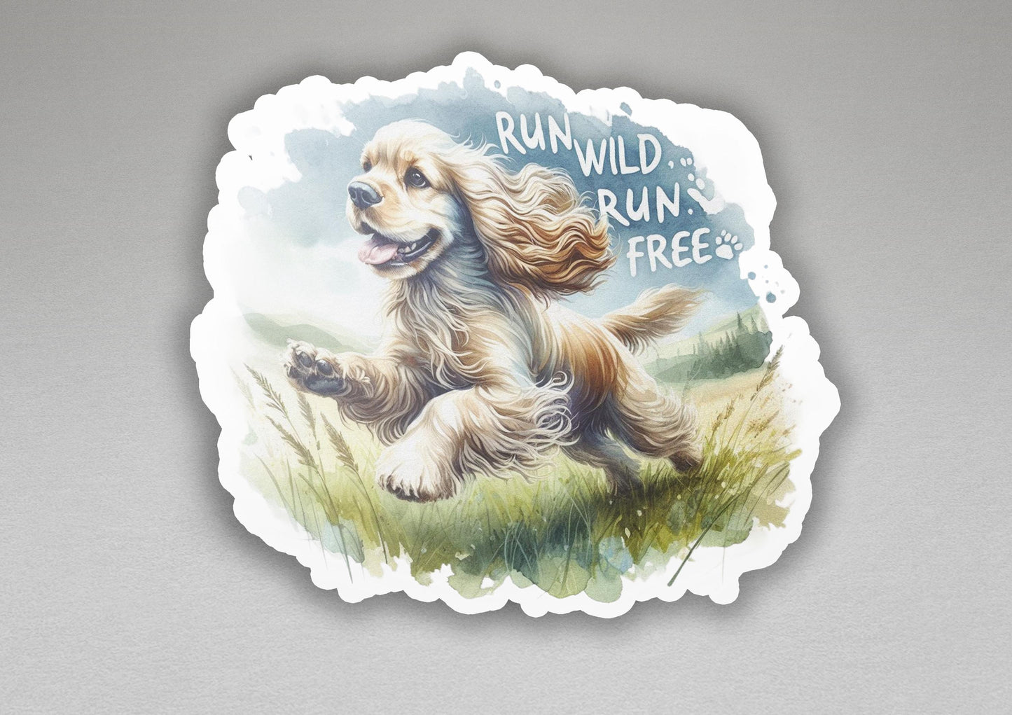 a sticker of a dog running in a field
