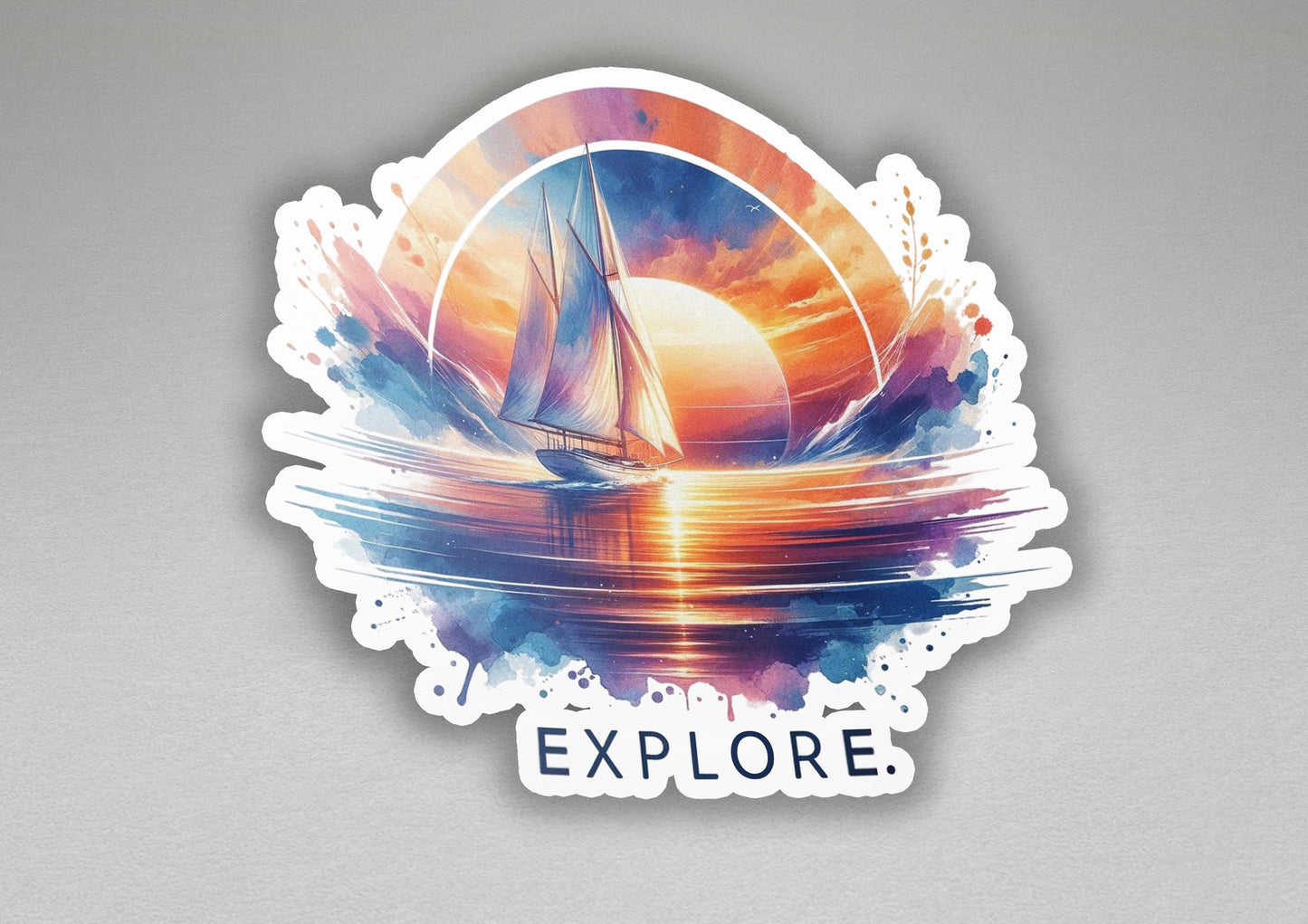a sticker of a sailboat on a body of water