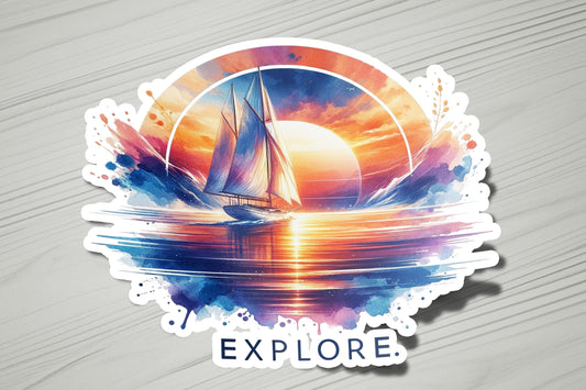 a sticker of a sailboat in the ocean
