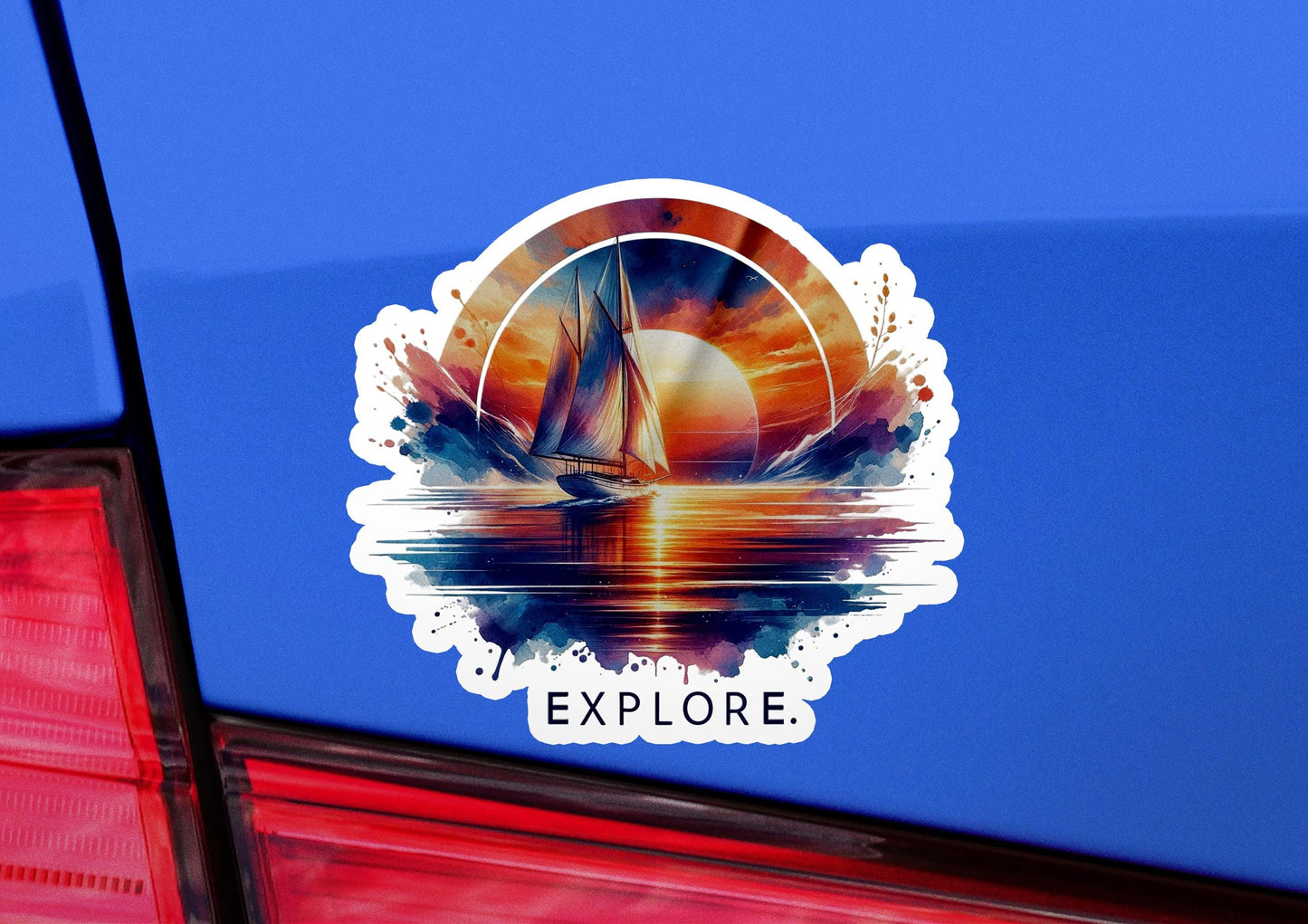 a sticker of a sailboat on a body of water