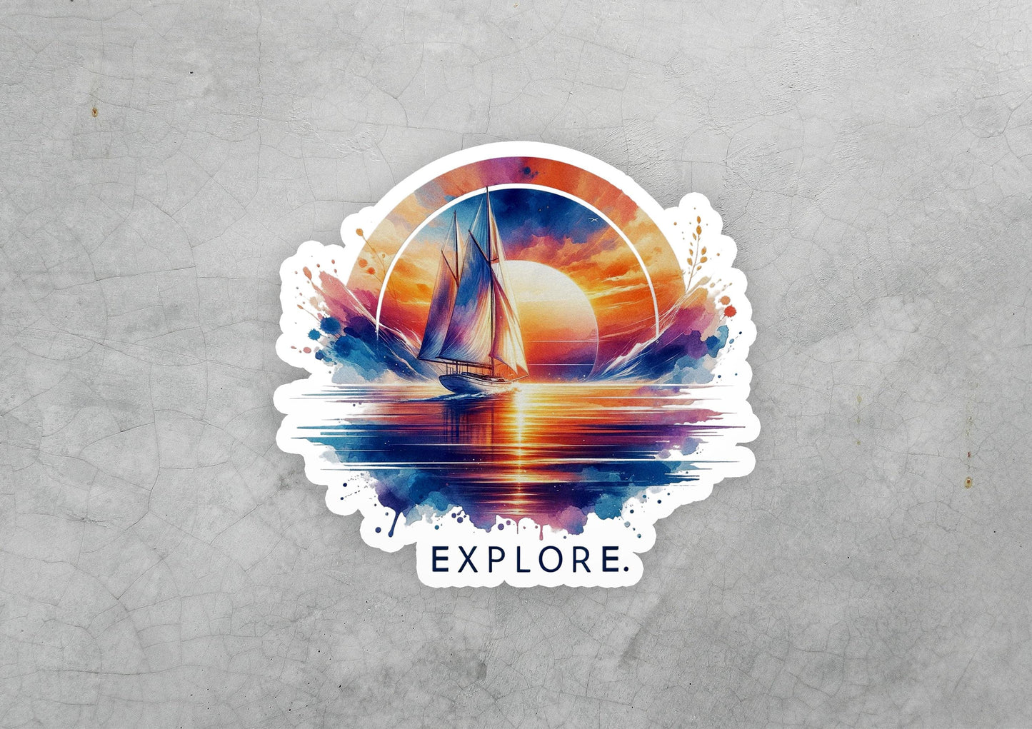 a sticker of a sailboat in the ocean