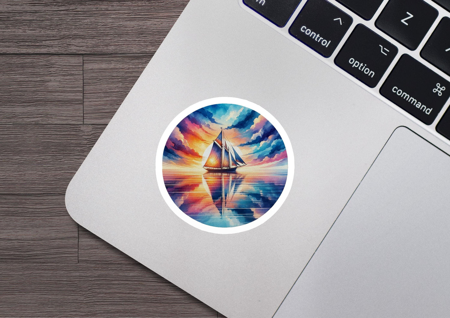 a laptop with a sticker of a sailboat on it