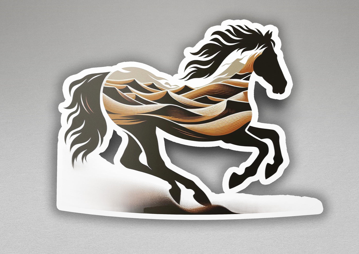 a sticker of a running horse on a gray background