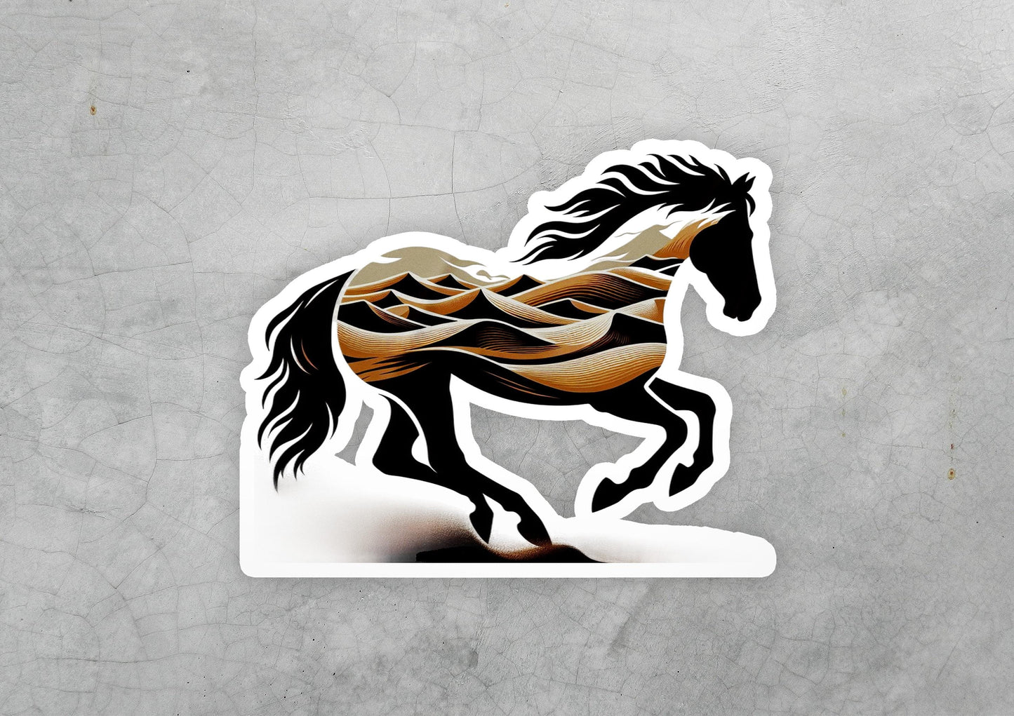 a sticker of a running horse on a gray background