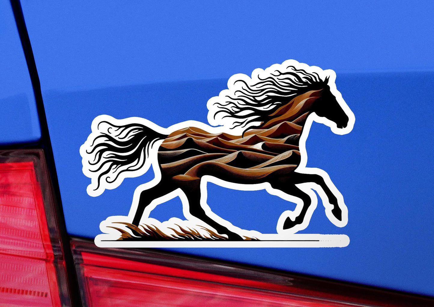 a car with a sticker of a horse on it