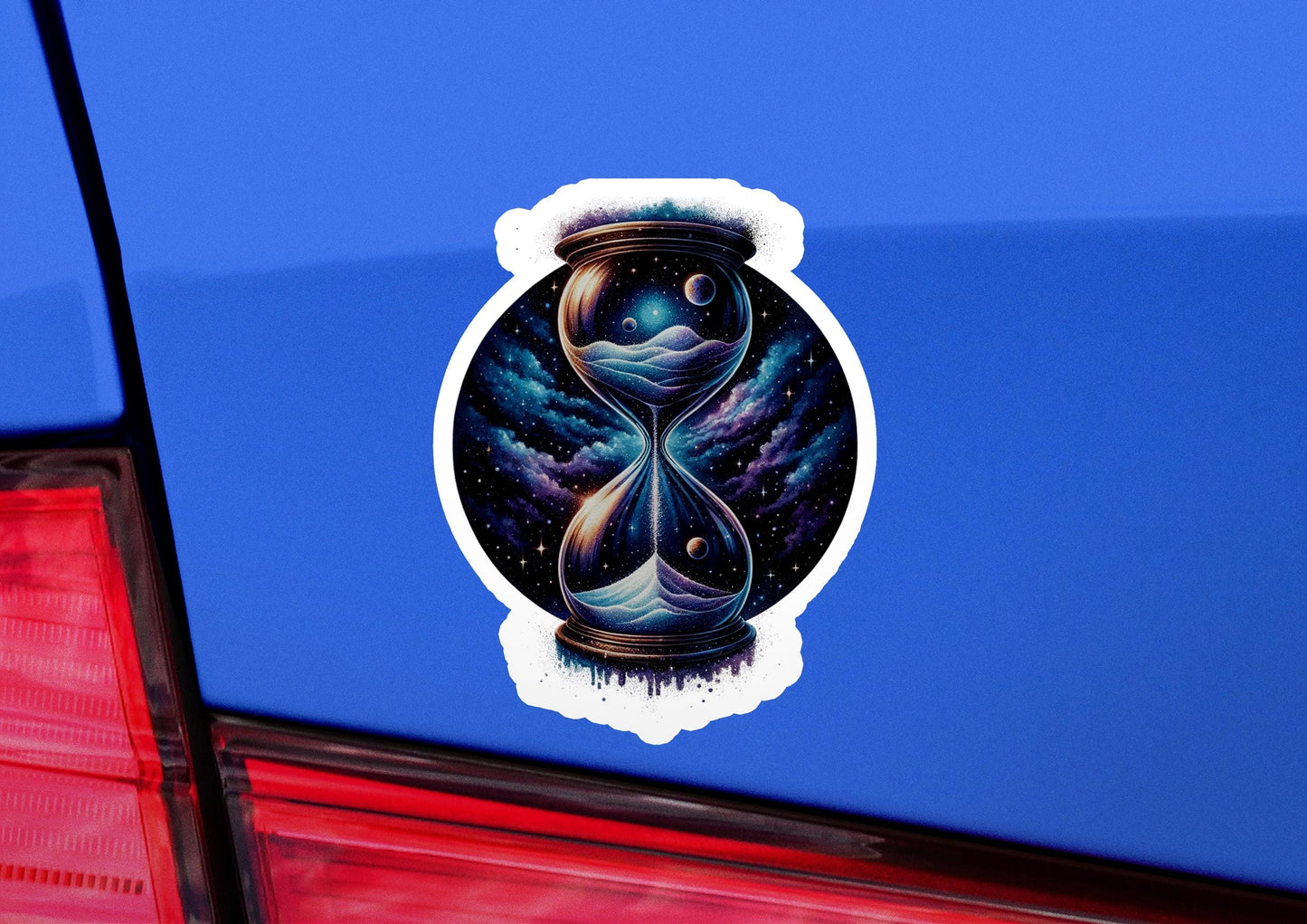 an image of a car with an hourglass sticker on it