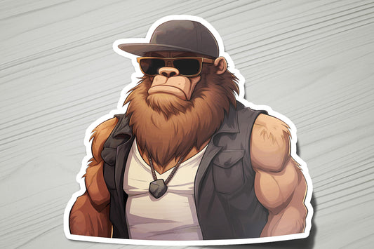 a sticker of a gorilla wearing a hat and sunglasses
