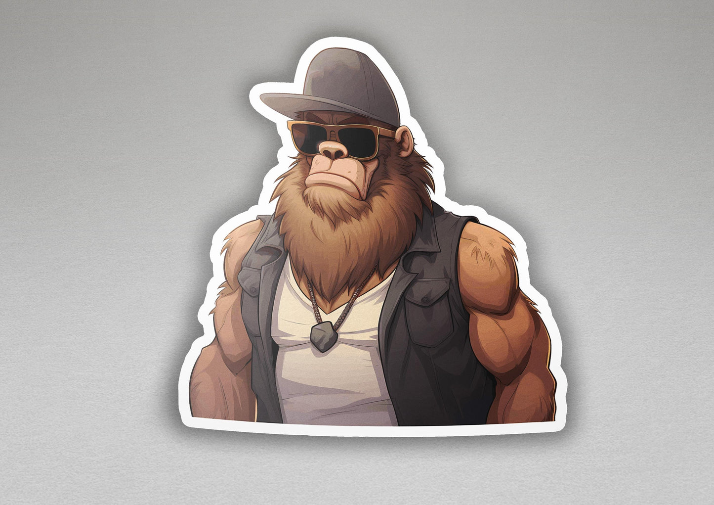 a sticker of a monkey wearing sunglasses and a hat