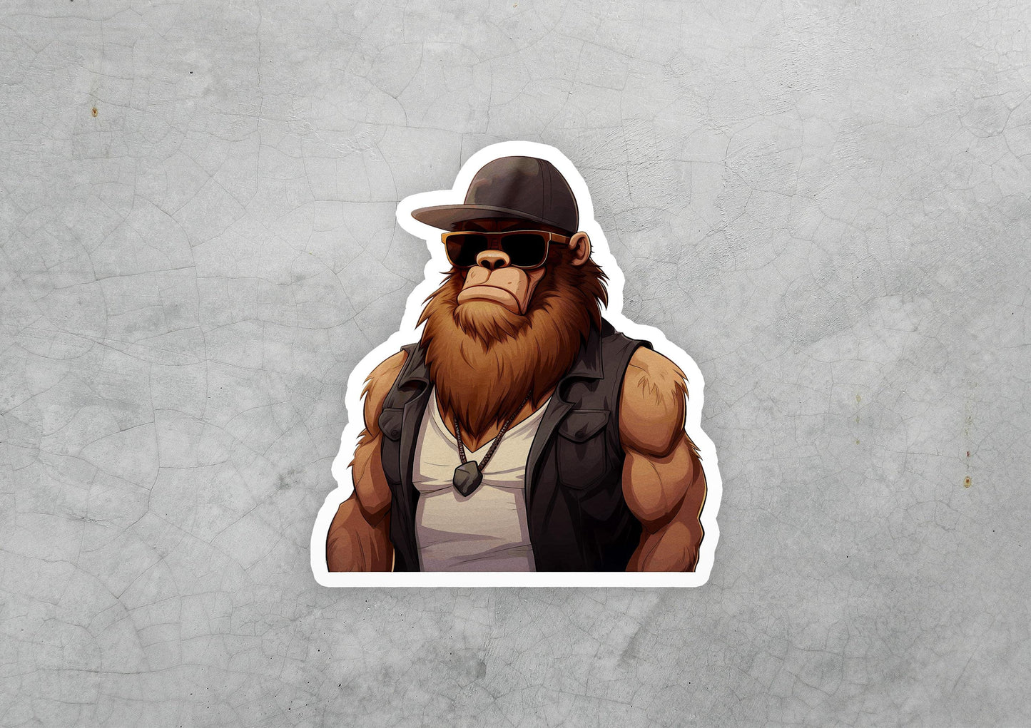 a sticker of a gorilla wearing a hat and sunglasses