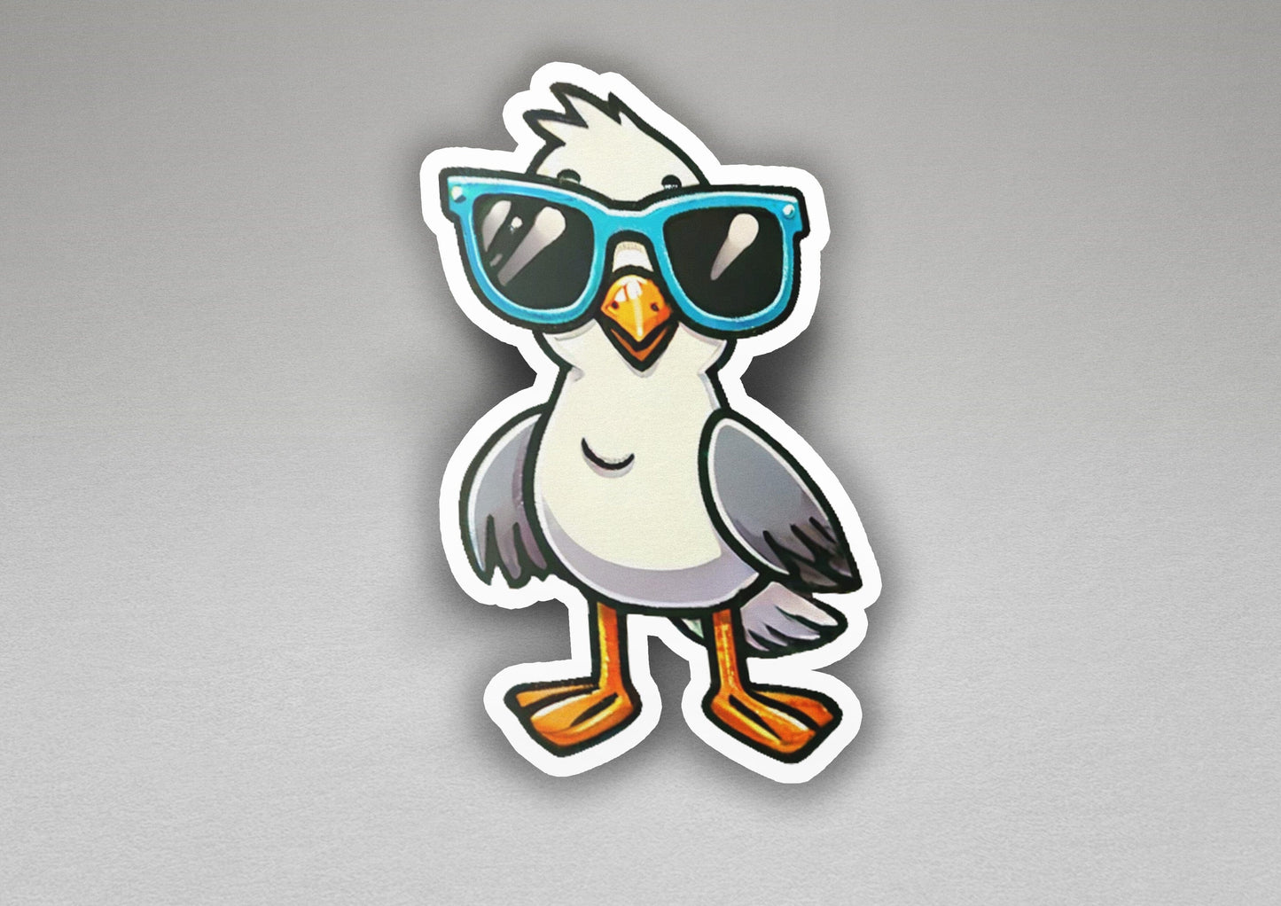 a sticker of a bird wearing sunglasses