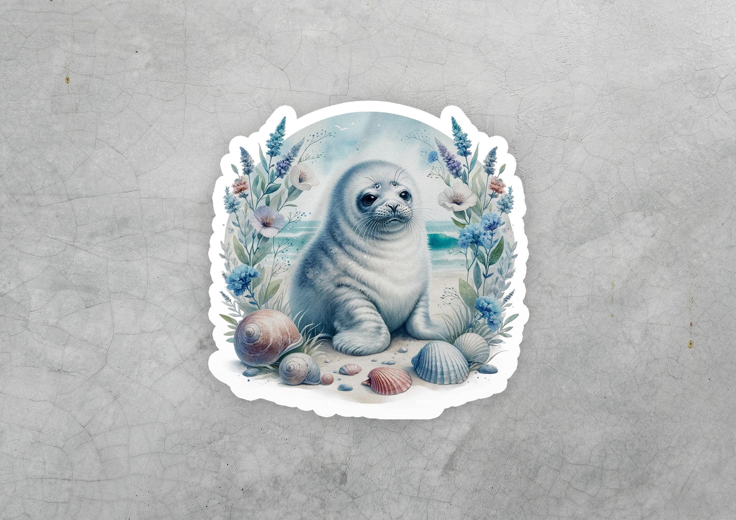 a sticker of a seal on a gray background