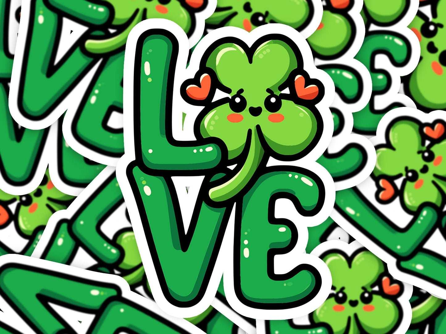 Shamrock Love St. Patricks Day Vinyl Sticker | Dishwasher Safe & Durable | Custom Sizes | Fast Shipping | Made in USA Fiesta Doodle waterproof vinyl sticker. dishwasher safe outdoor sticker.