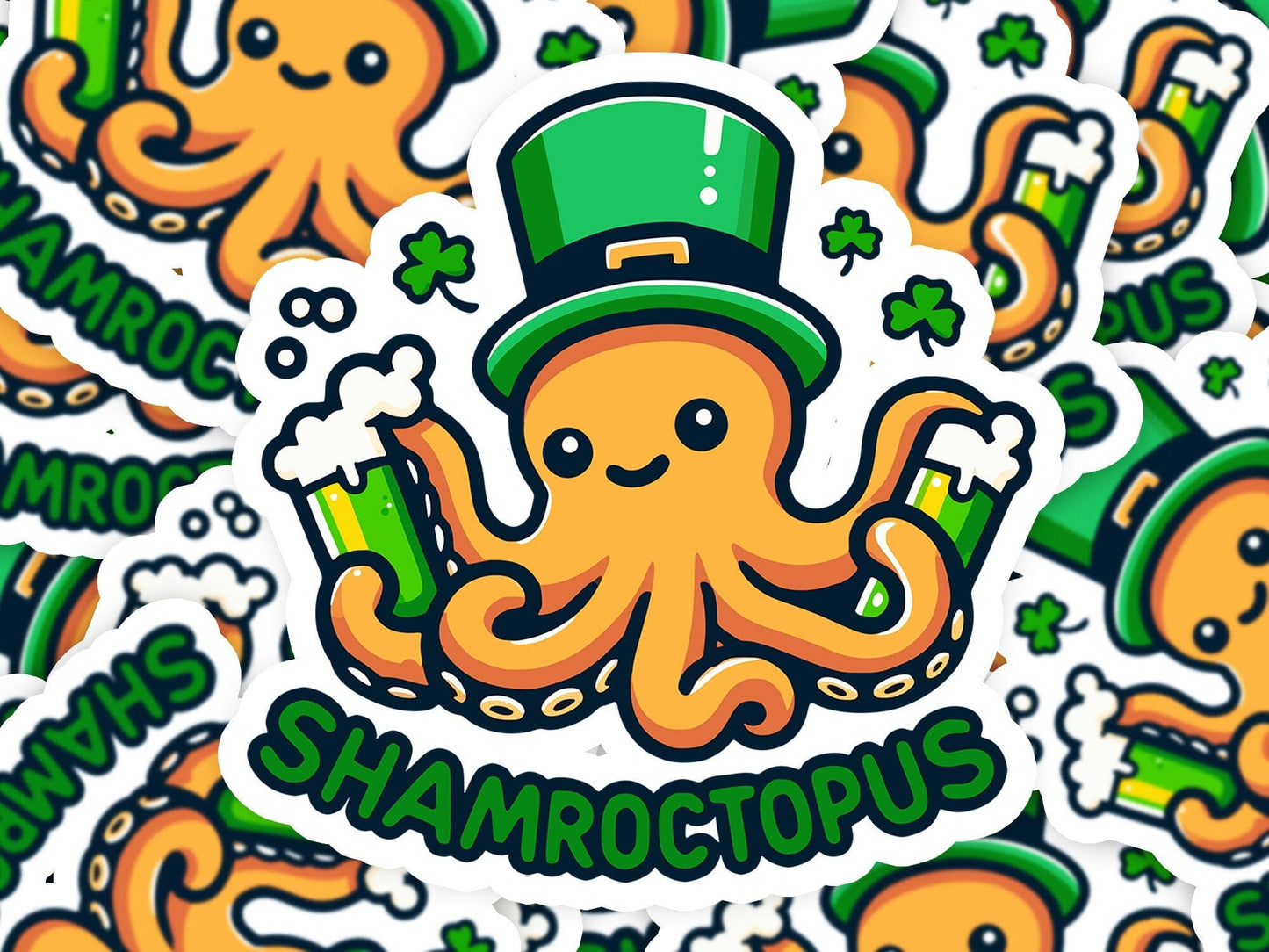 Shamroctopus St. Patricks Day Vinyl Sticker | Dishwasher Safe & Durable | Custom Sizes | Fast Shipping | Made in USA Fiesta Doodle waterproof vinyl sticker. dishwasher safe outdoor sticker.