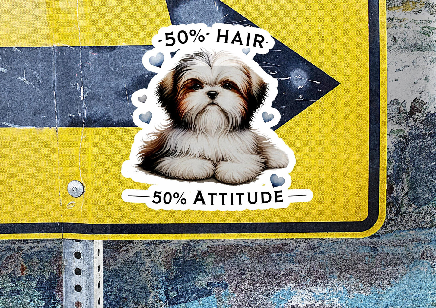 a sticker of a dog on a street sign