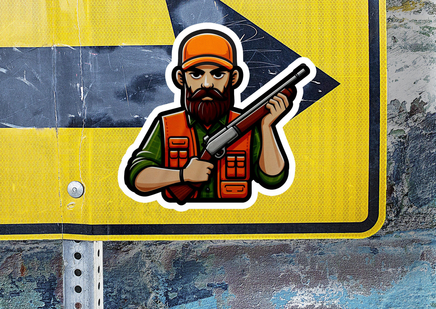 a sticker of a man holding a gun