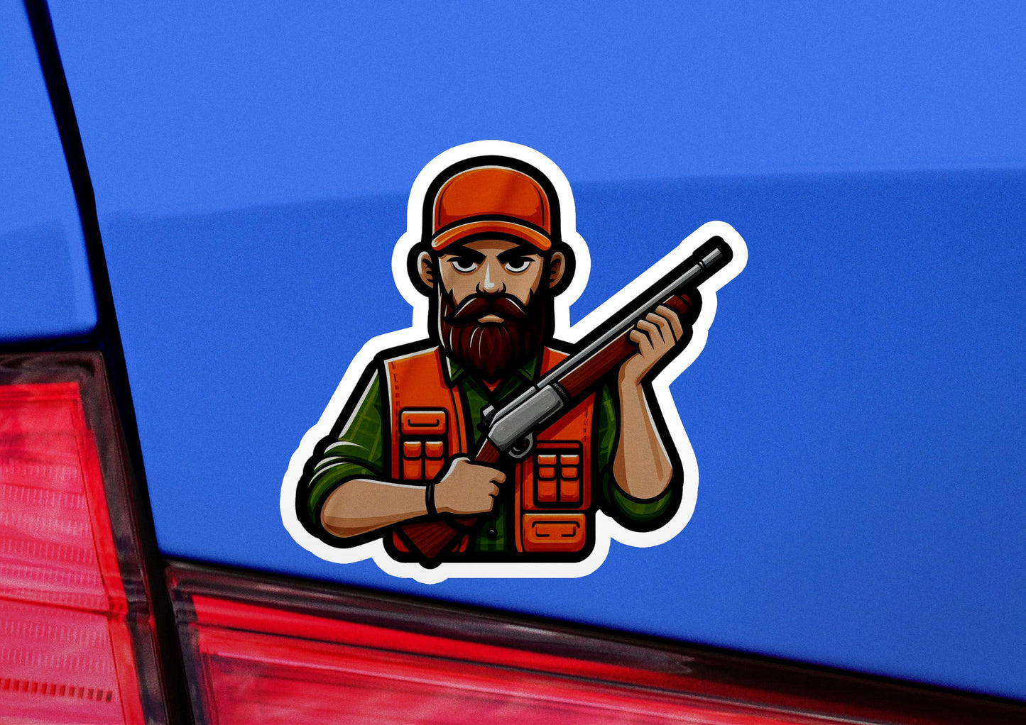a sticker of a man holding a rifle