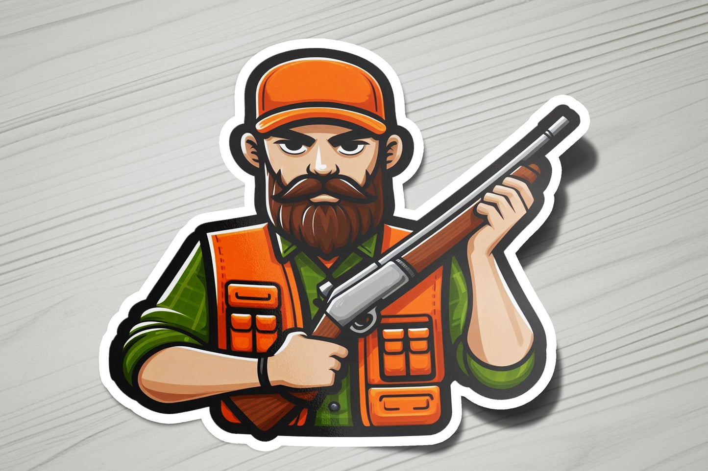 a sticker of a man holding a rifle