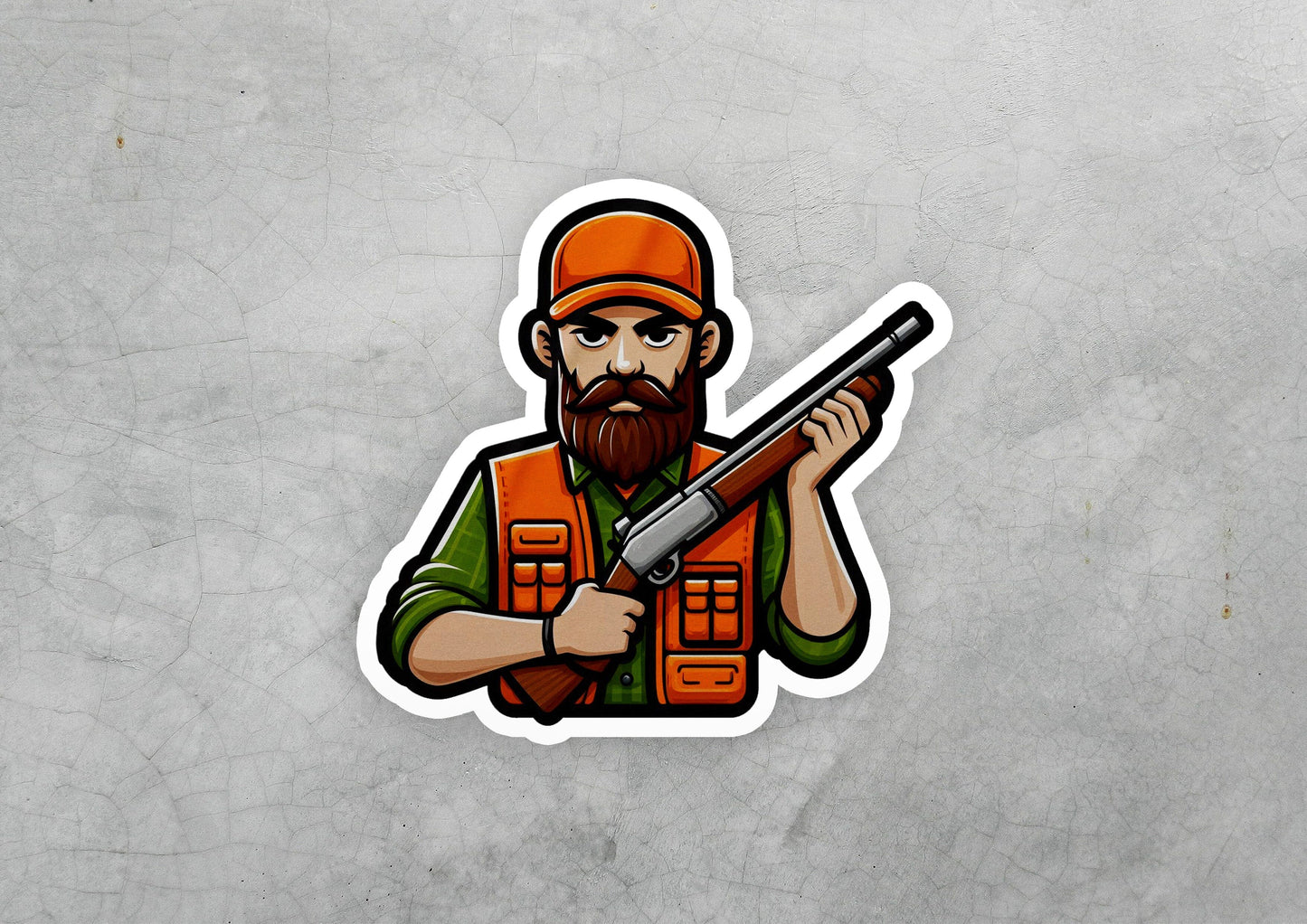 a sticker of a man holding a rifle