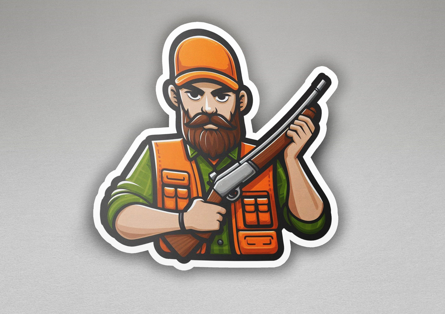 a sticker of a man holding a rifle