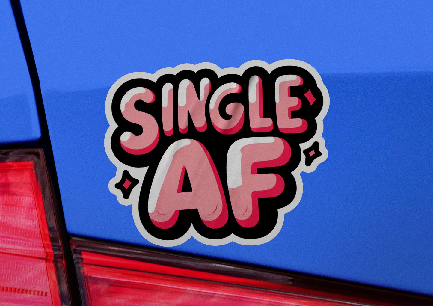 a sticker that says single af on the back of a car