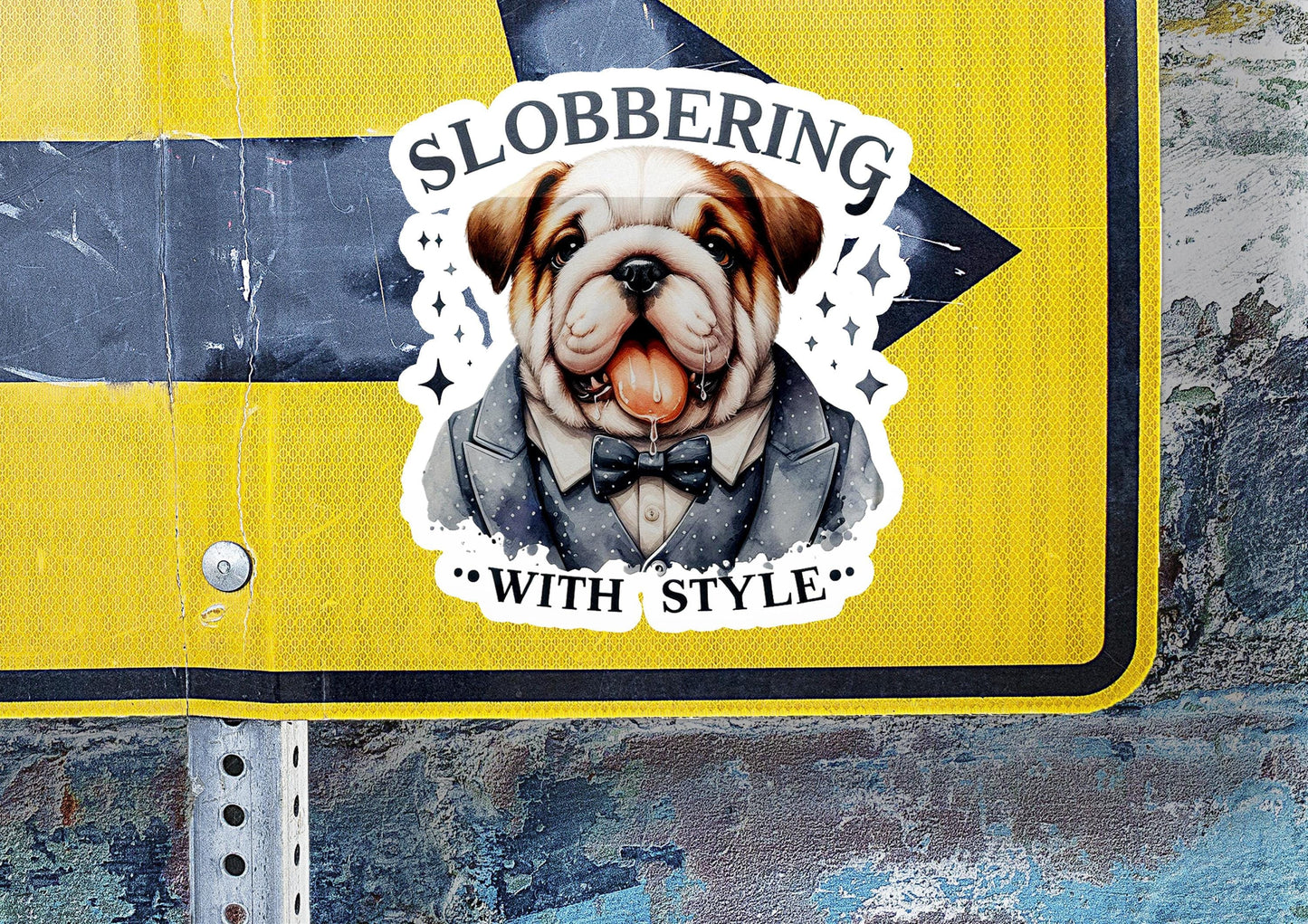 a street sign with a picture of a dog wearing a bow tie