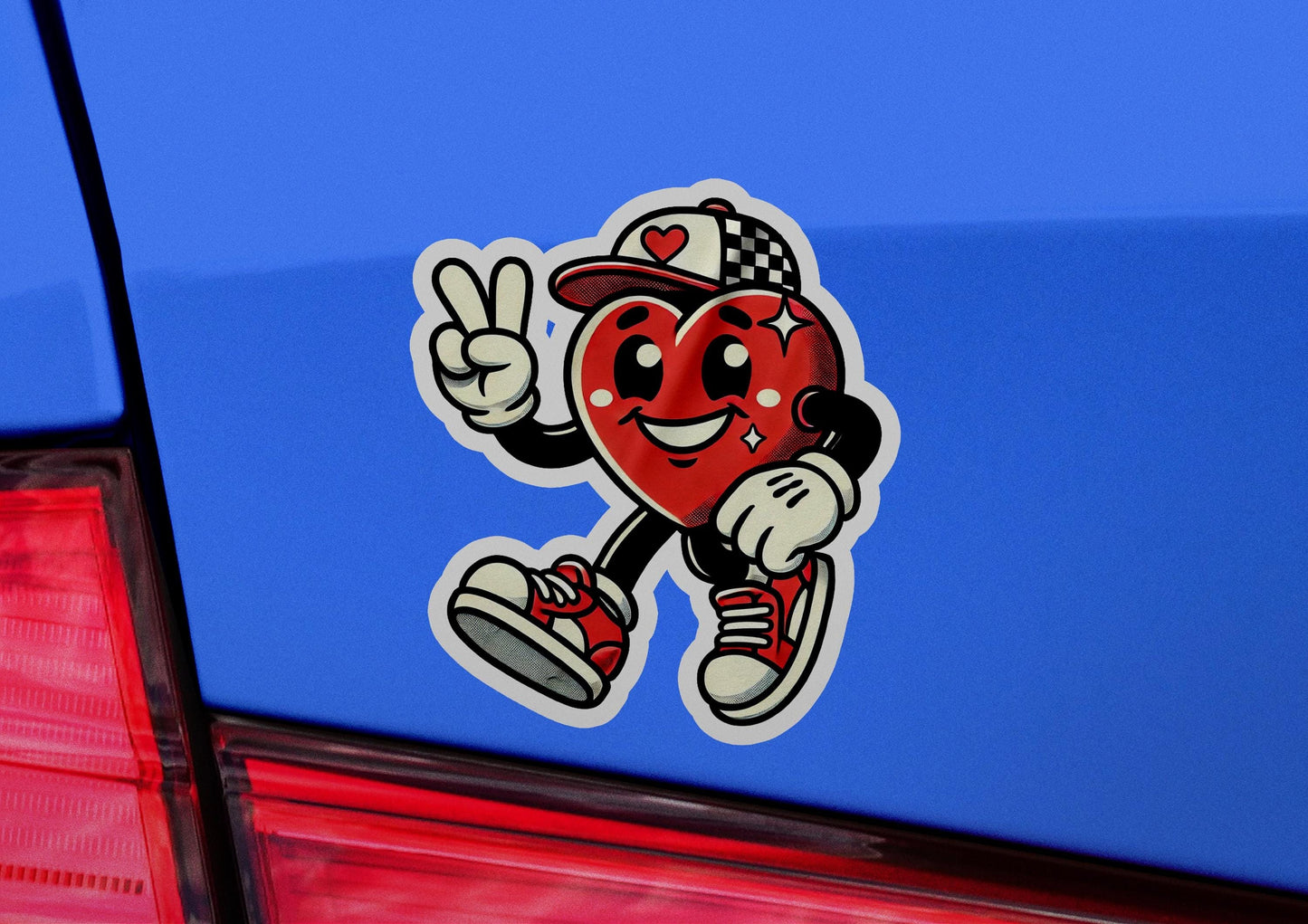 a car with a sticker of a heart running