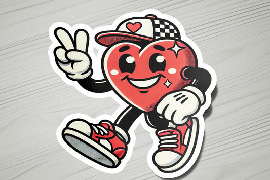 a sticker of a heart holding a peace sign
