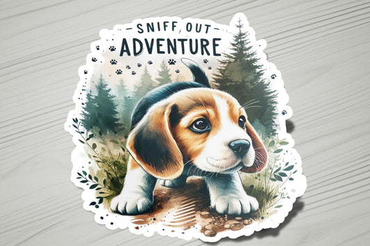 a sticker with a picture of a puppy on it