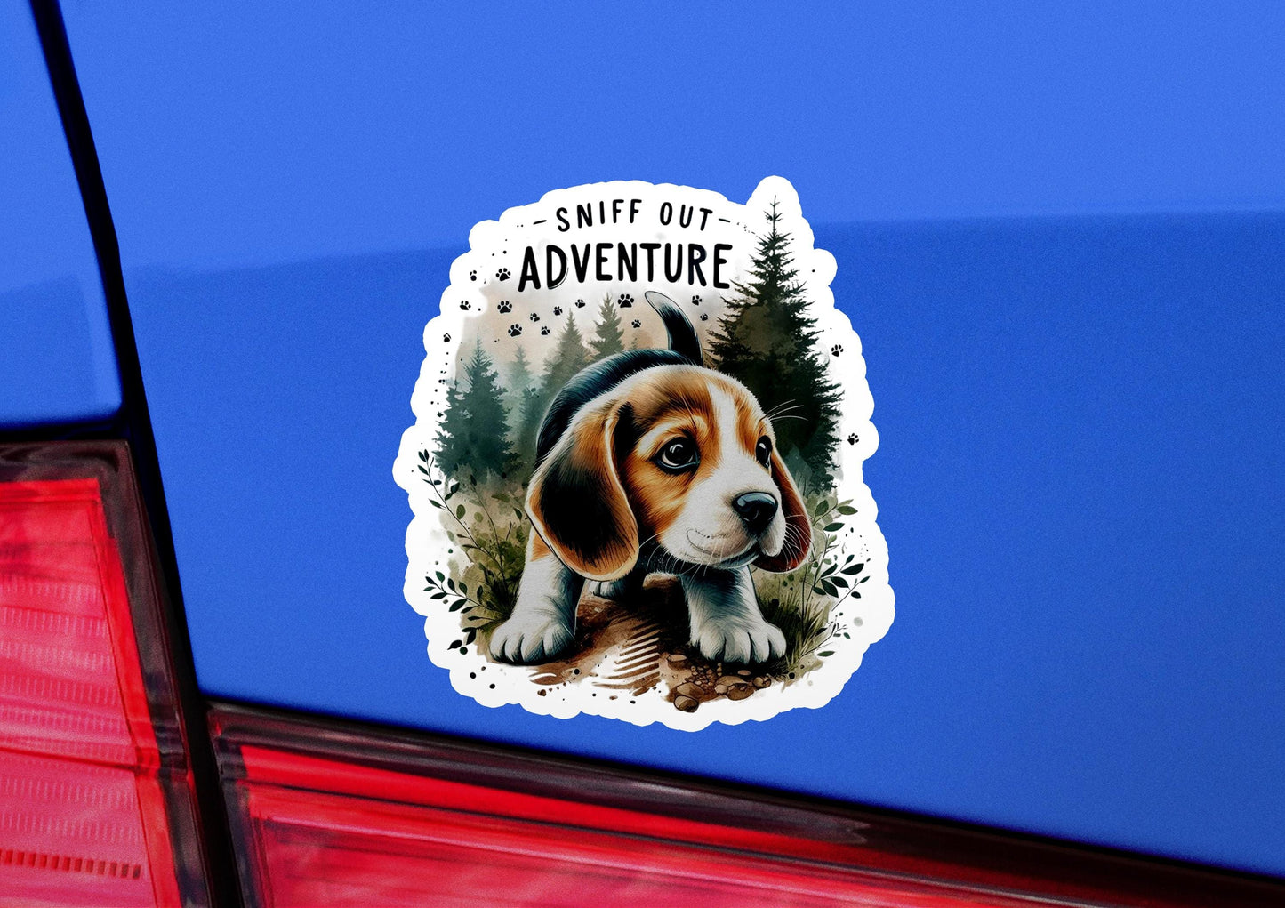 a sticker on the back of a car with a picture of a dog