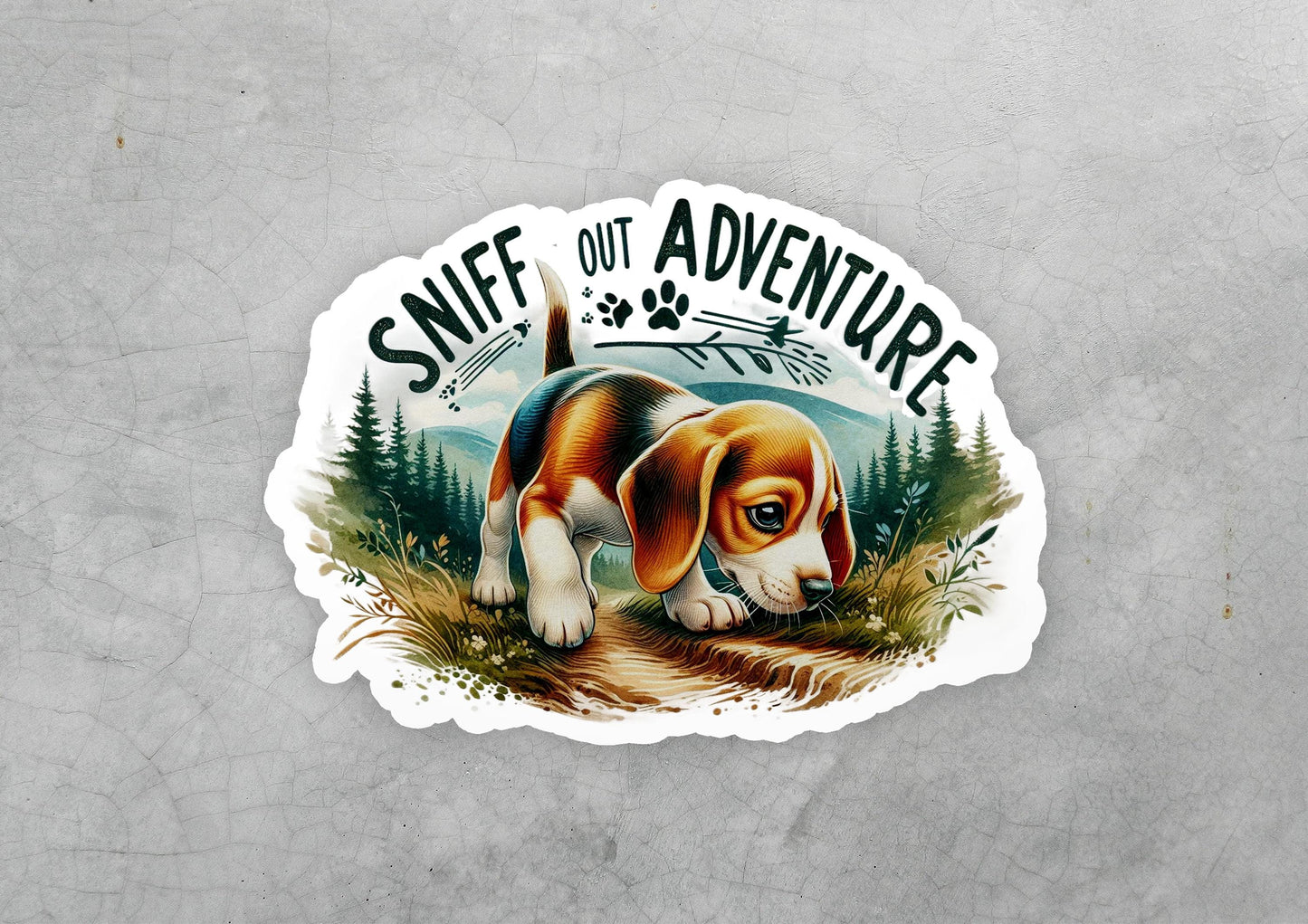a sticker of a dog sitting on the ground