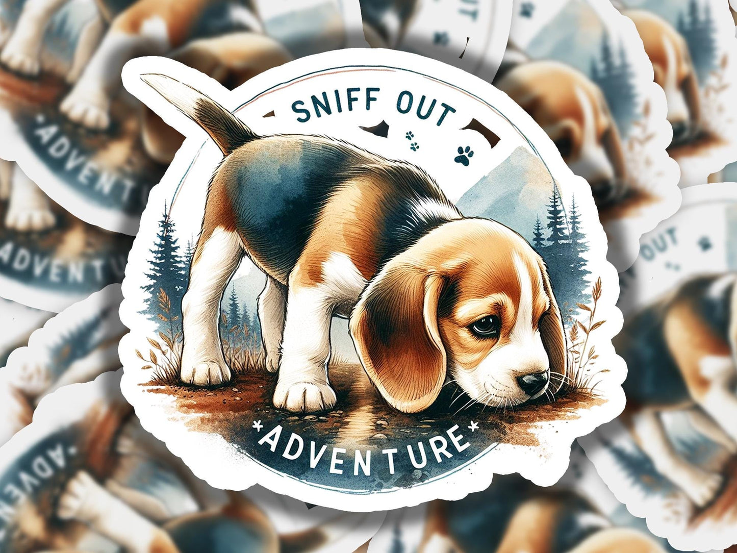 a sticker with a picture of a puppy on it