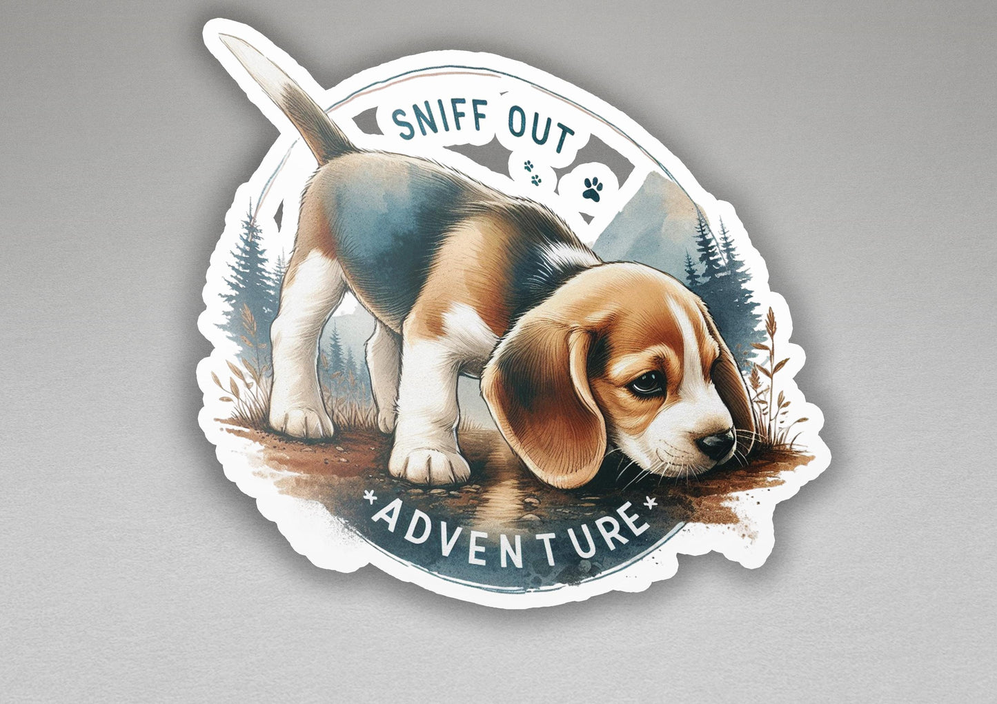 a sticker of a puppy is shown on a wall