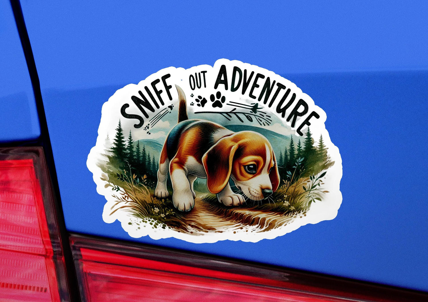 a sticker of a dog on the back of a car