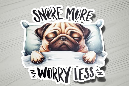 a sticker of a pug sleeping on a pillow