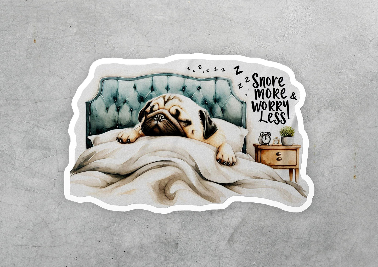 a sticker of a dog sleeping on a bed